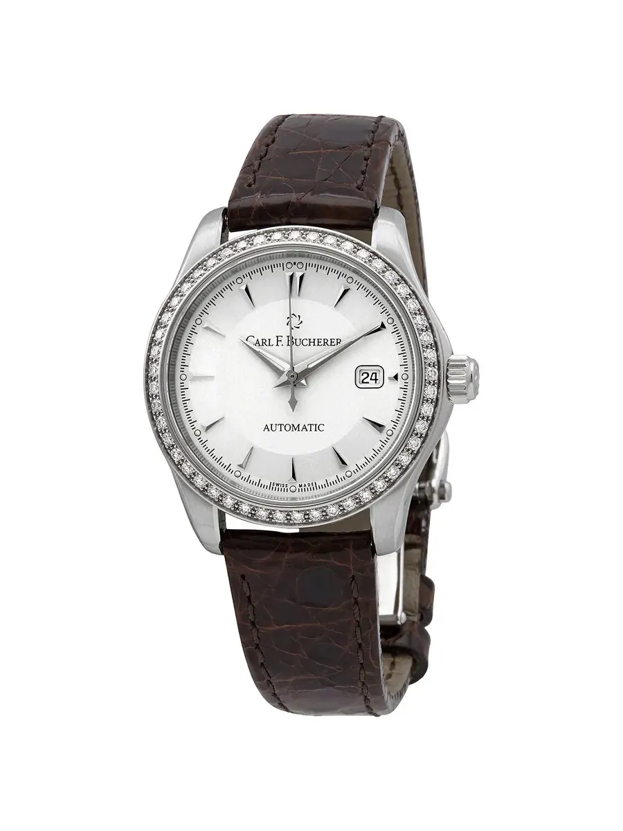 Часы Carl F. Bucherer Manero Autodate Automatic с серебристым циферблатом и бриллиантами 00.10911.08.13.11