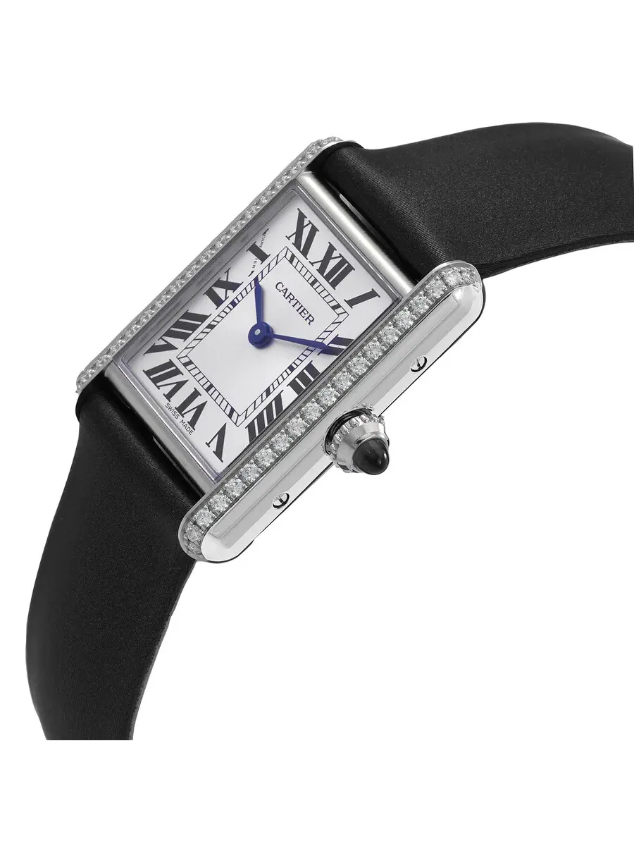 Женские часы Cartier Tank Quartz малой модели с алмазами, серебристым циферблатом W4TA0016 — изображение 2 из 3