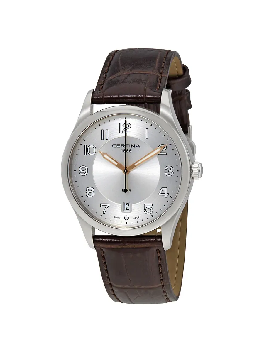 Часы Certina DS-4 с серебристым циферблатом и черным кожаным ремешком C022.410.16.030.01 — серебристый