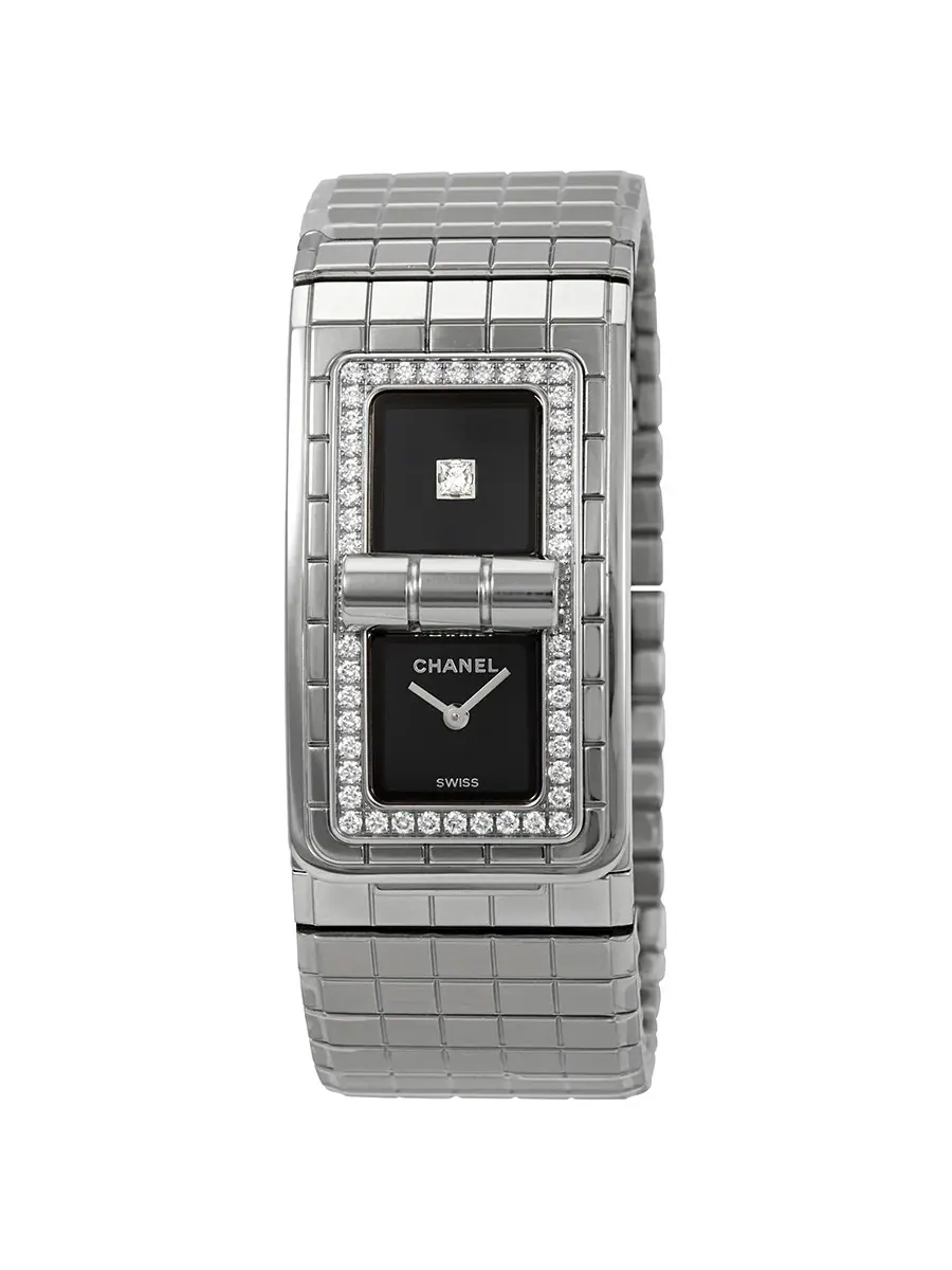 Женские часы Chanel Code CoCo с черным лаковым циферблатом и бриллиантами H5145