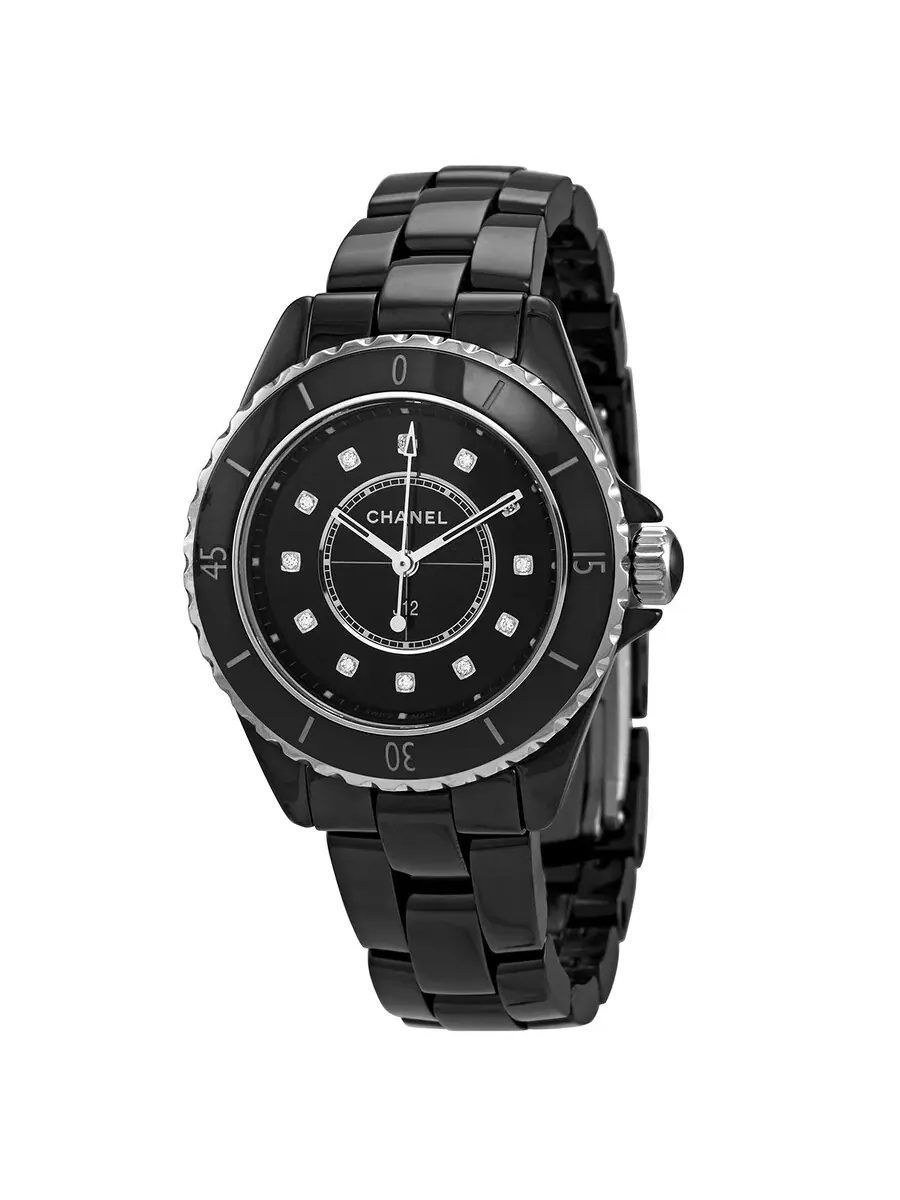 Женские часы Chanel J12 Quartz с черным циферблатом и бриллиантами H5701