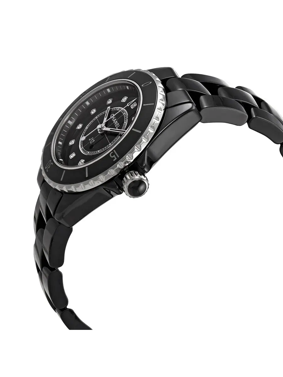 Женские часы Chanel J12 Quartz с черным циферблатом и бриллиантами H5701 — изображение 2 из 3, оттенок серебряный