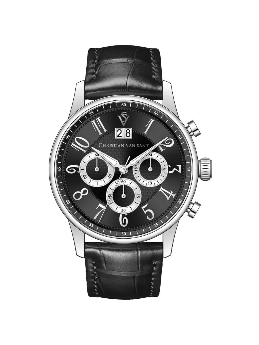 Мужские часы Christian Van Sant Heritage Chronograph с кварцевым механизмом, черным циферблатом CV3940
