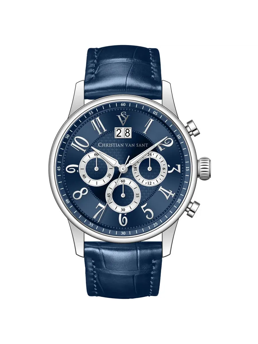 Мужские часы Christian Van Sant Heritage Chronograph с кварцевым механизмом и синим циферблатом CV3941
