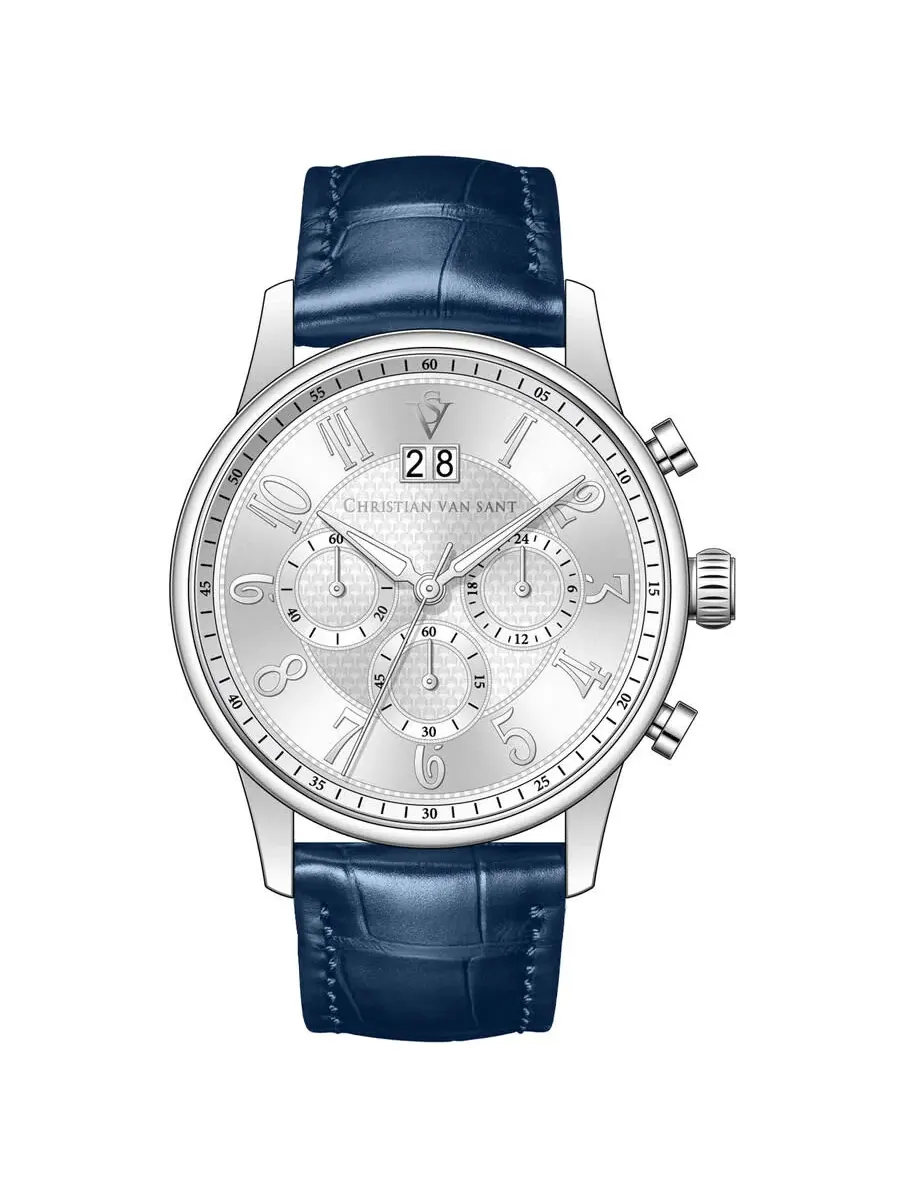 Мужские часы Christian Van Sant Heritage Chronograph с кварцевым механизмом и серебристым циферблатом CV3942