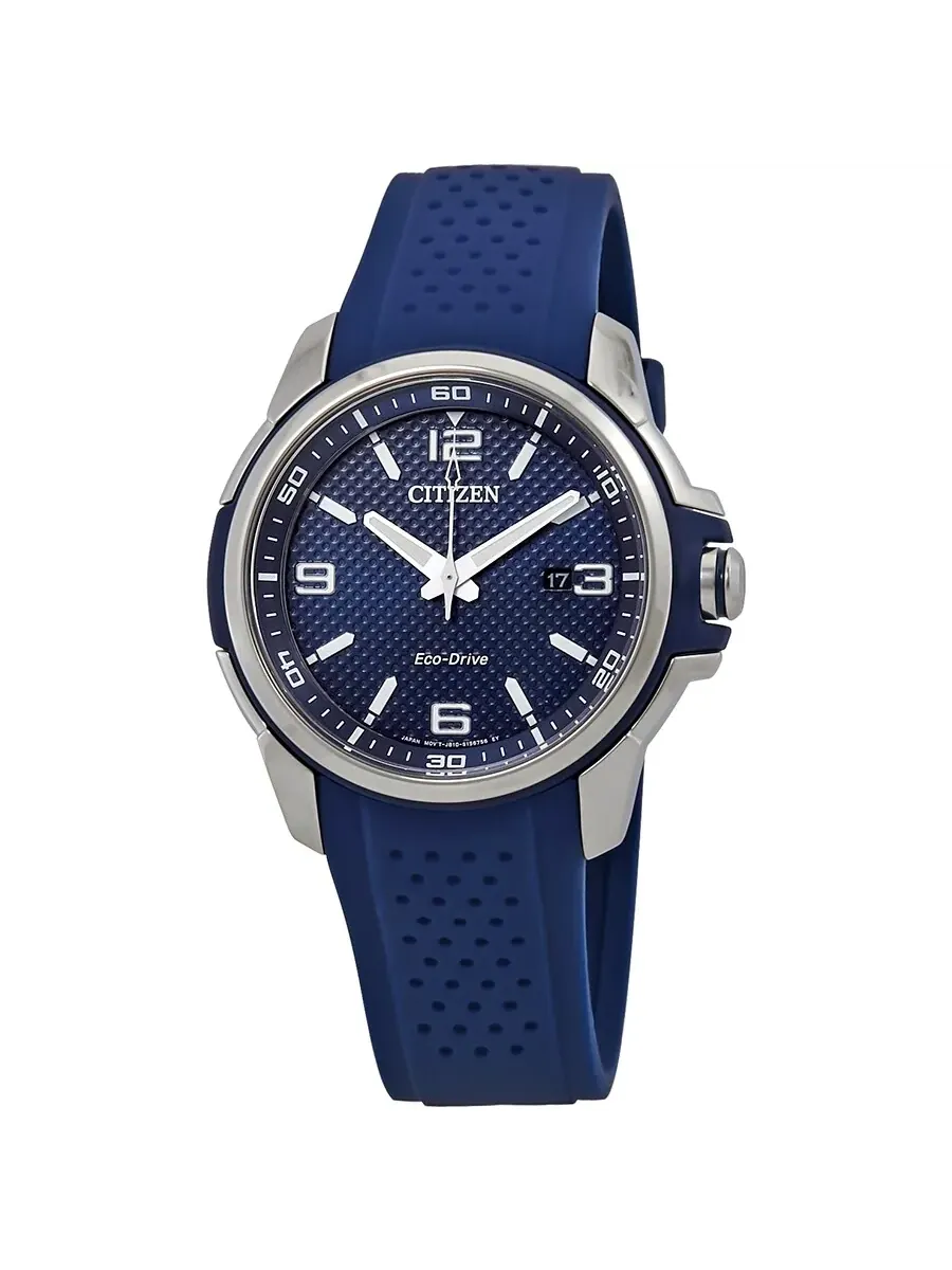 Мужские часы Citizen AR с синим циферблатом и синим полиуретановым ремешком Eco-Drive AW1158-05L — серебристый