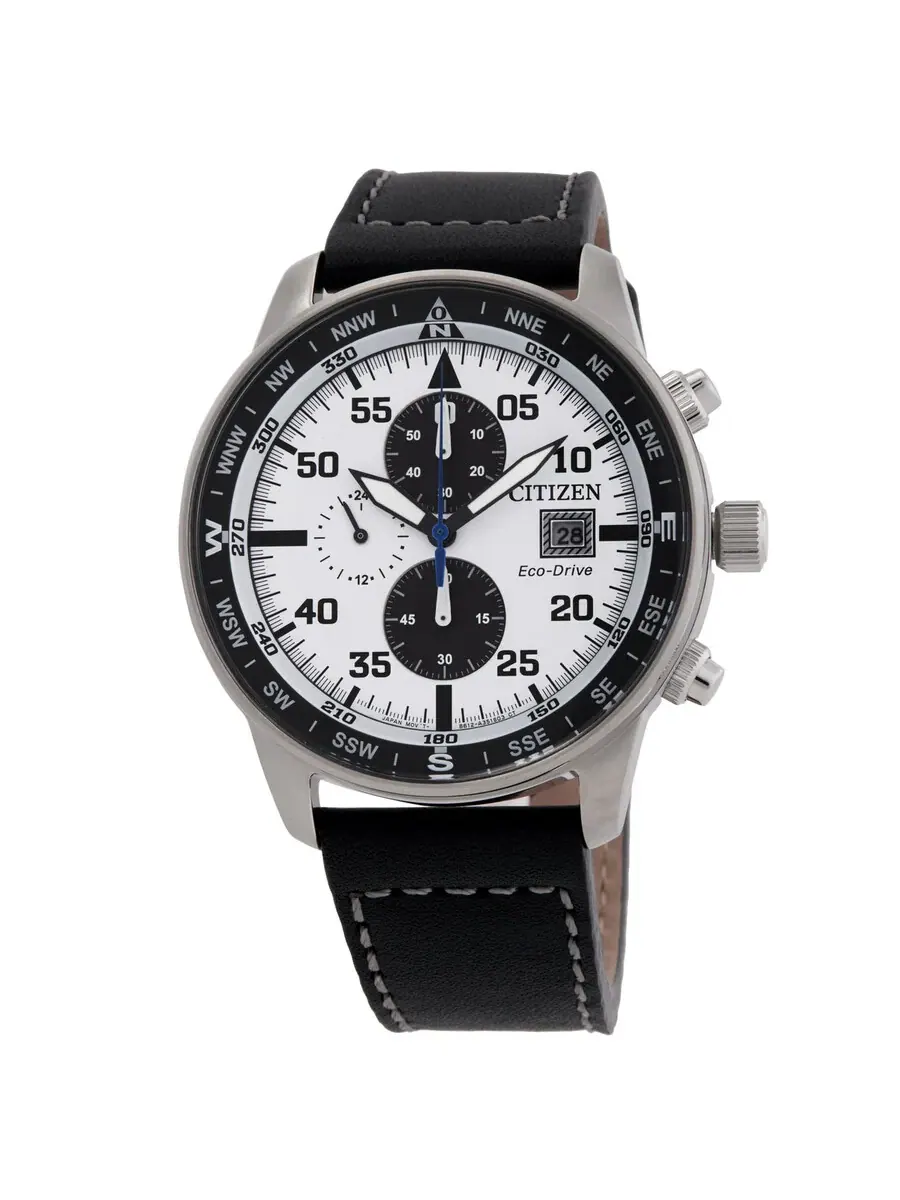 Мужские часы Citizen Aviator Chronograph с белым циферблатом CA0880-07A — черный