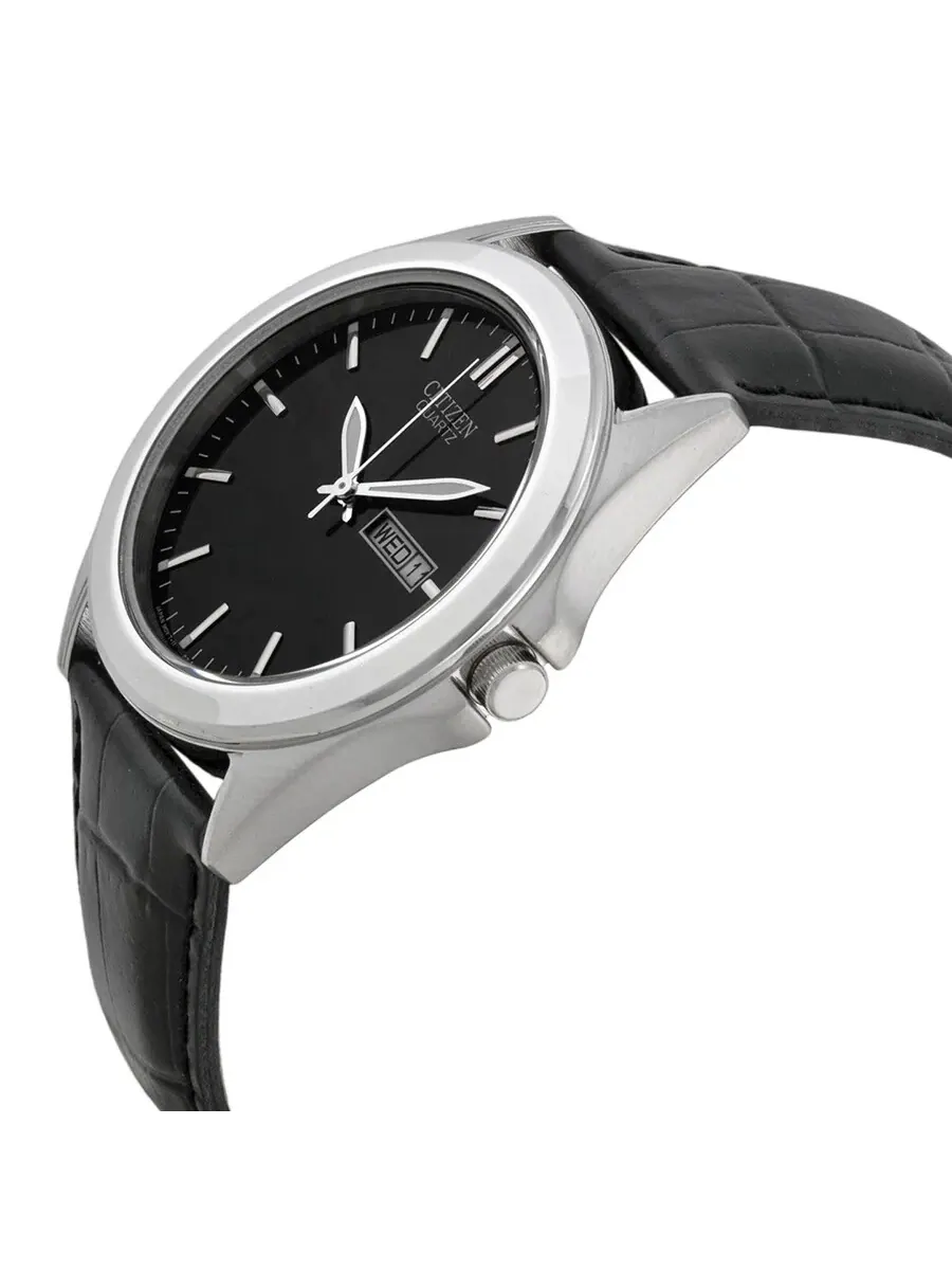 Мужские часы Citizen Black с черным циферблатом и черным кожаным ремешком BF0580-06E — изображение 2 из 4, оттенок серебряный