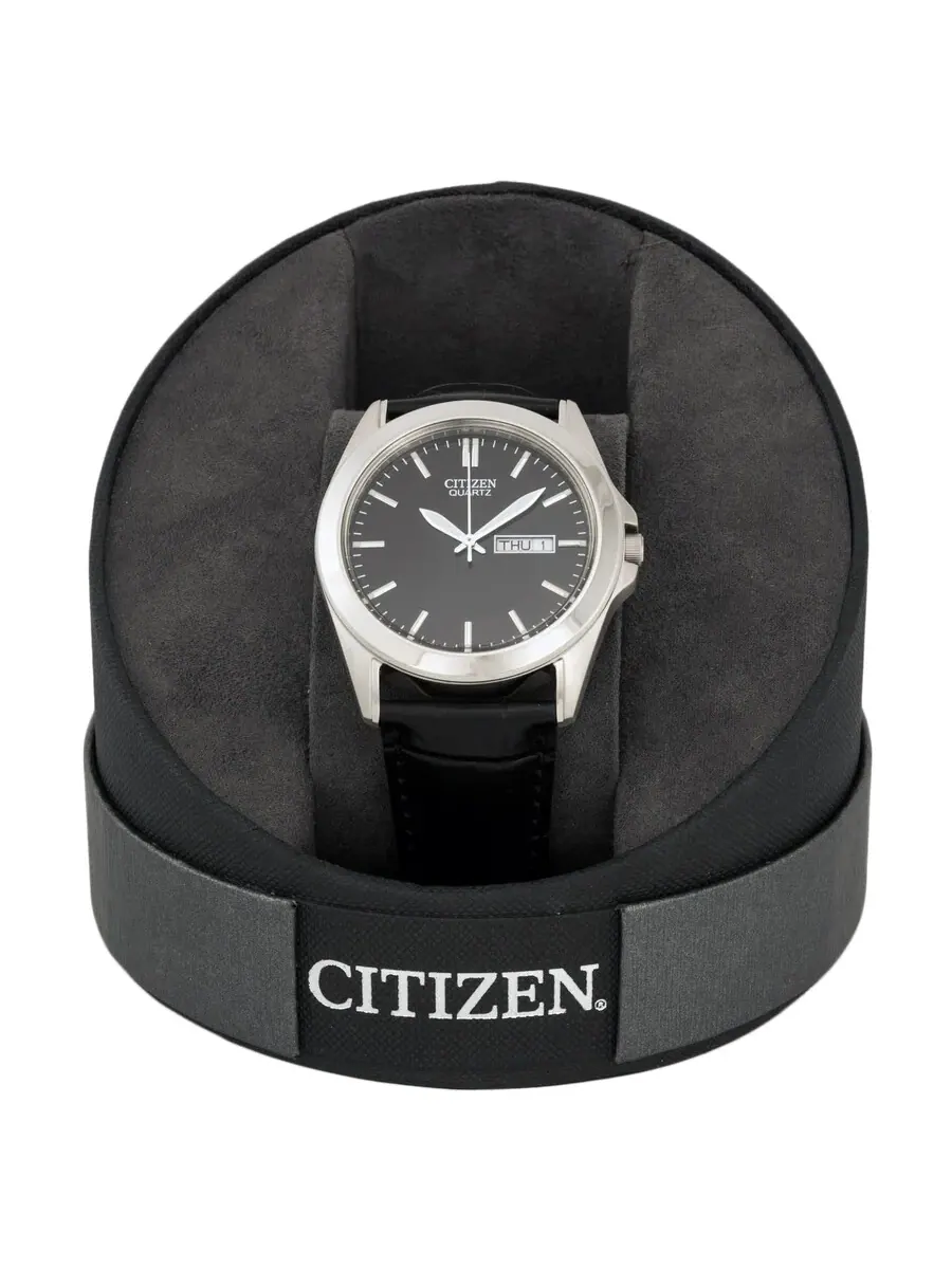 Мужские часы Citizen Black с черным циферблатом и черным кожаным ремешком BF0580-06E — изображение 4 из 4, оттенок серебряный