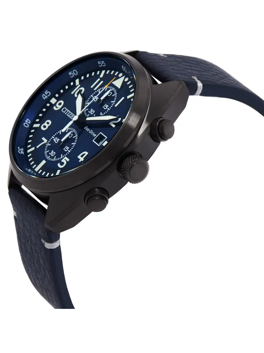 Мужские часы Citizen Chronograph Eco-Drive с синим циферблатом CA7048-08L — изображение 2 из 3, оттенок черный