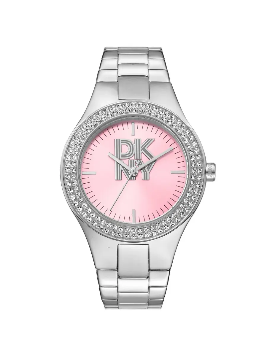 Женские модные часы DKNY с розовым циферблатом DK1L025M0025