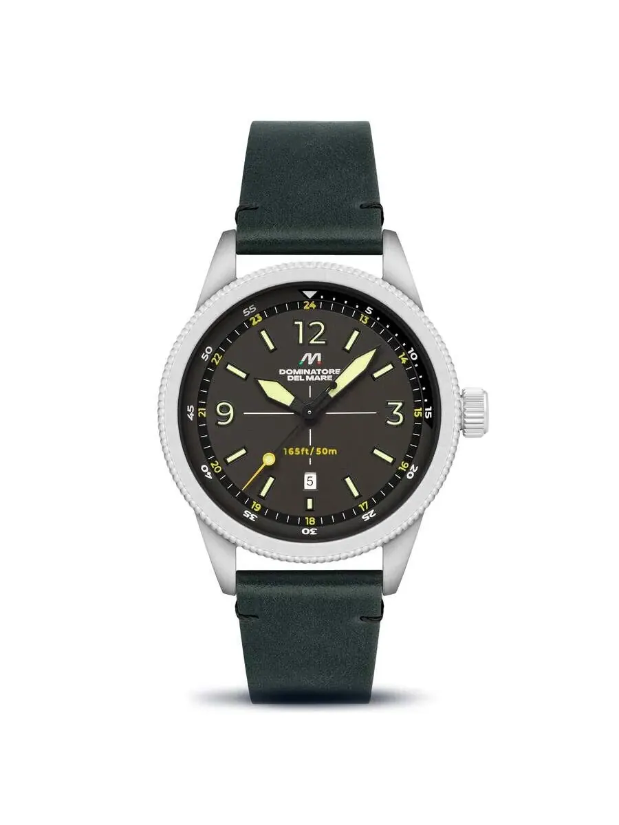 Мужские часы Dominatore Del Mare Aviatore с кварцевым механизмом и зеленым циферблатом DD-8021-07 — серебристый