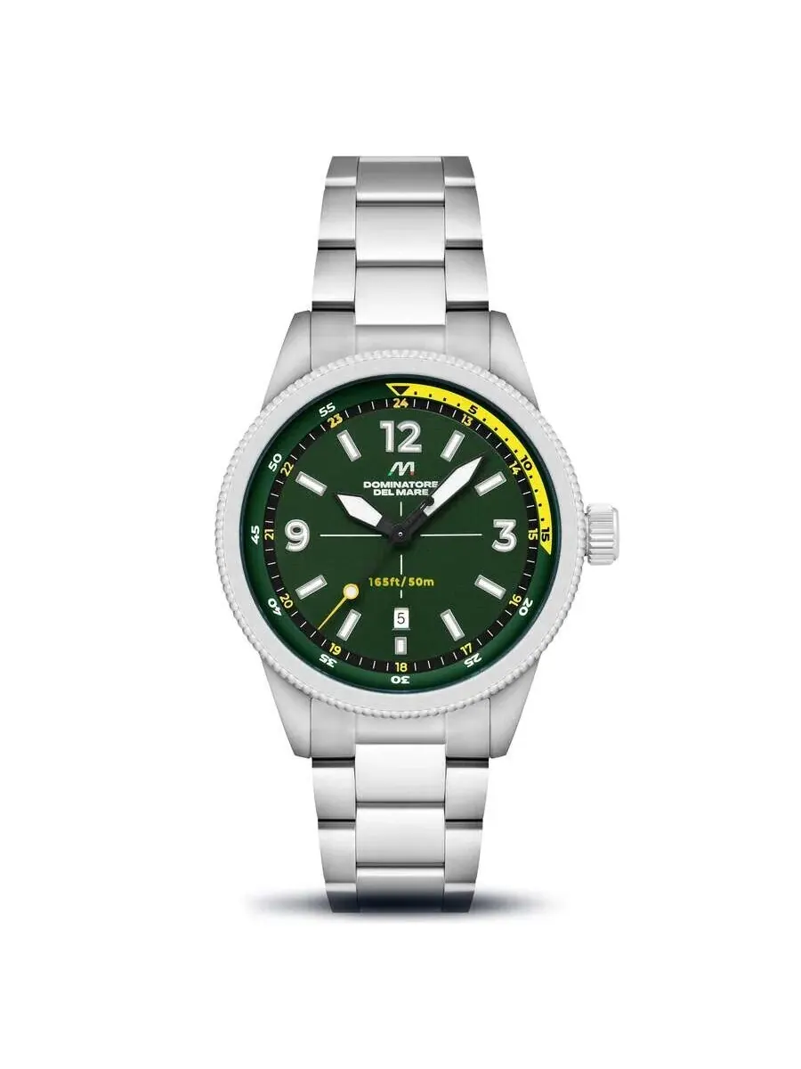 Мужские часы Dominatore Del Mare Aviatore с кварцевым механизмом и зеленым циферблатом DD-8021-55 — серебристый