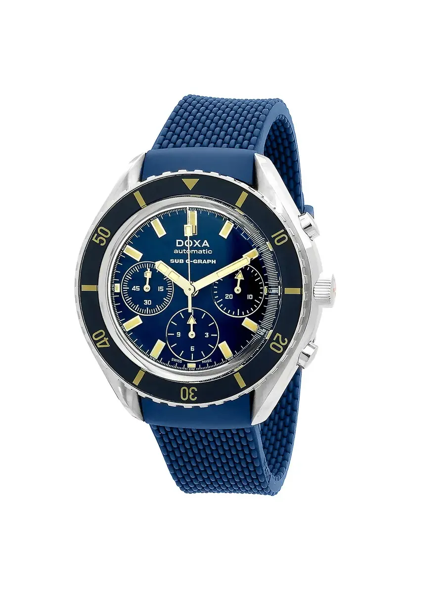Мужские часы Doxa Sub 200 C-Graph Caribbean Chronograph Automatic с синим циферблатом 798.10.201.32 — синий