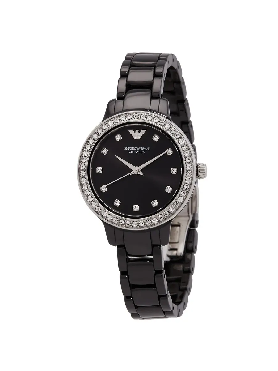 Женские часы Emporio Armani Cleo с кварцевым механизмом, черным циферблатом AR70008 — серебристый