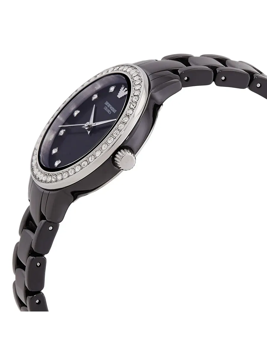 Женские часы Emporio Armani Cleo с кварцевым механизмом, черным циферблатом AR70008 — изображение 2 из 3, оттенок серебряный