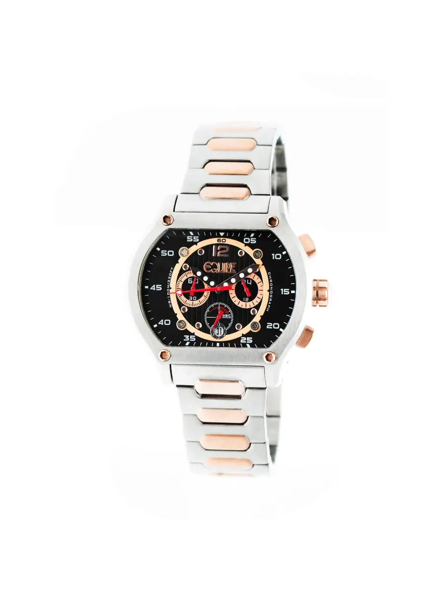 Мужские часы Equipe Dash Chronograph с черным циферблатом и двухцветной отделкой, модель E701 — серебристый