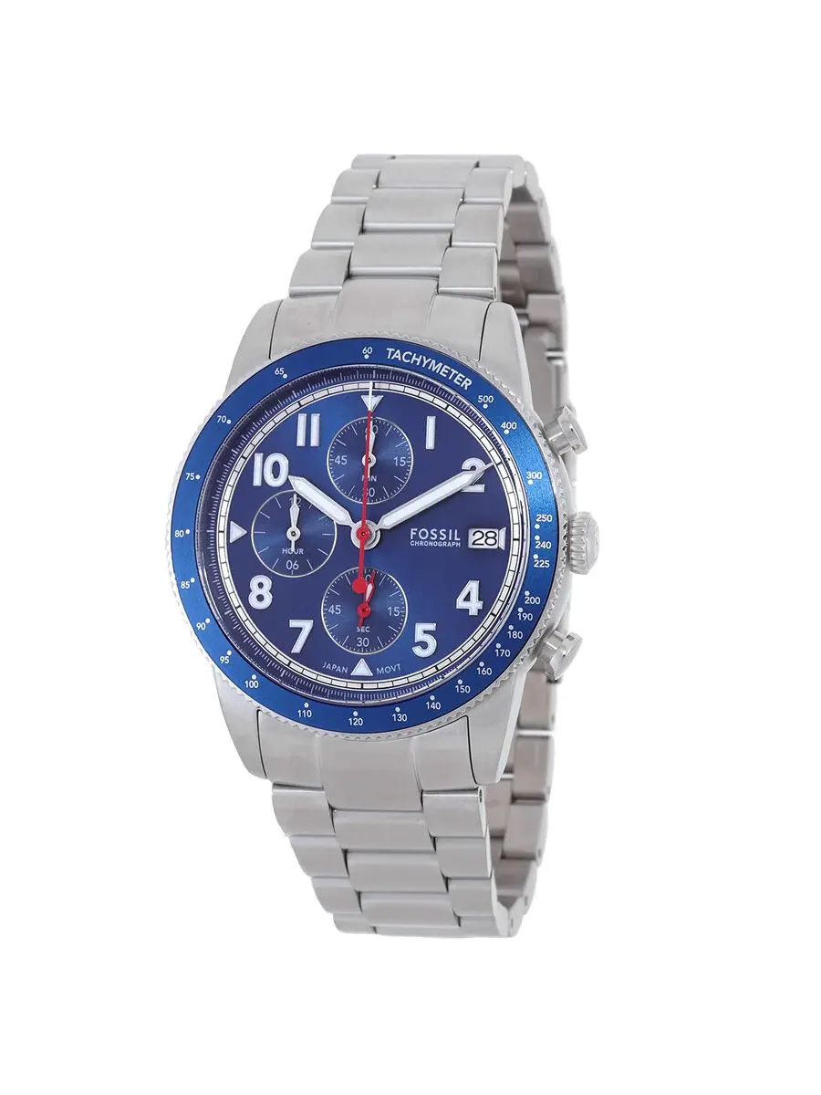 Мужские часы Fossil Sport Tourer Chronograph Quartz с синим циферблатом FS6047