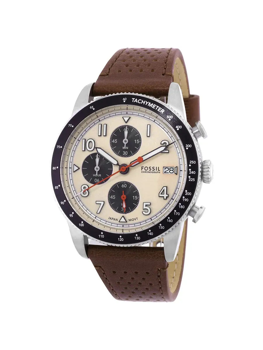 Мужские часы Fossil Sport Tourer Chronograph Quartz с белым циферблатом FS6042