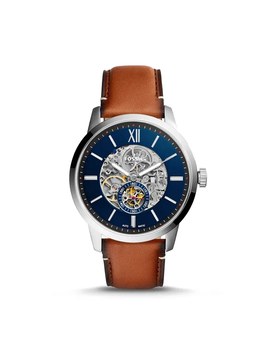 Мужские механические часы Fossil Townsman с автоматическим ходом и скелетонизированным синим циферблатом ME3154