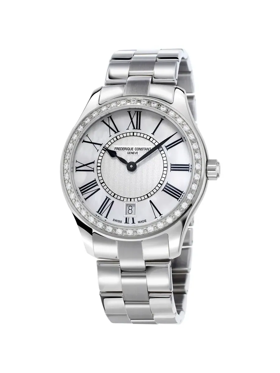 Женские часы Frederique Constant Classics Quartz с бриллиантом FC-220MPW3BD6B — серебристый