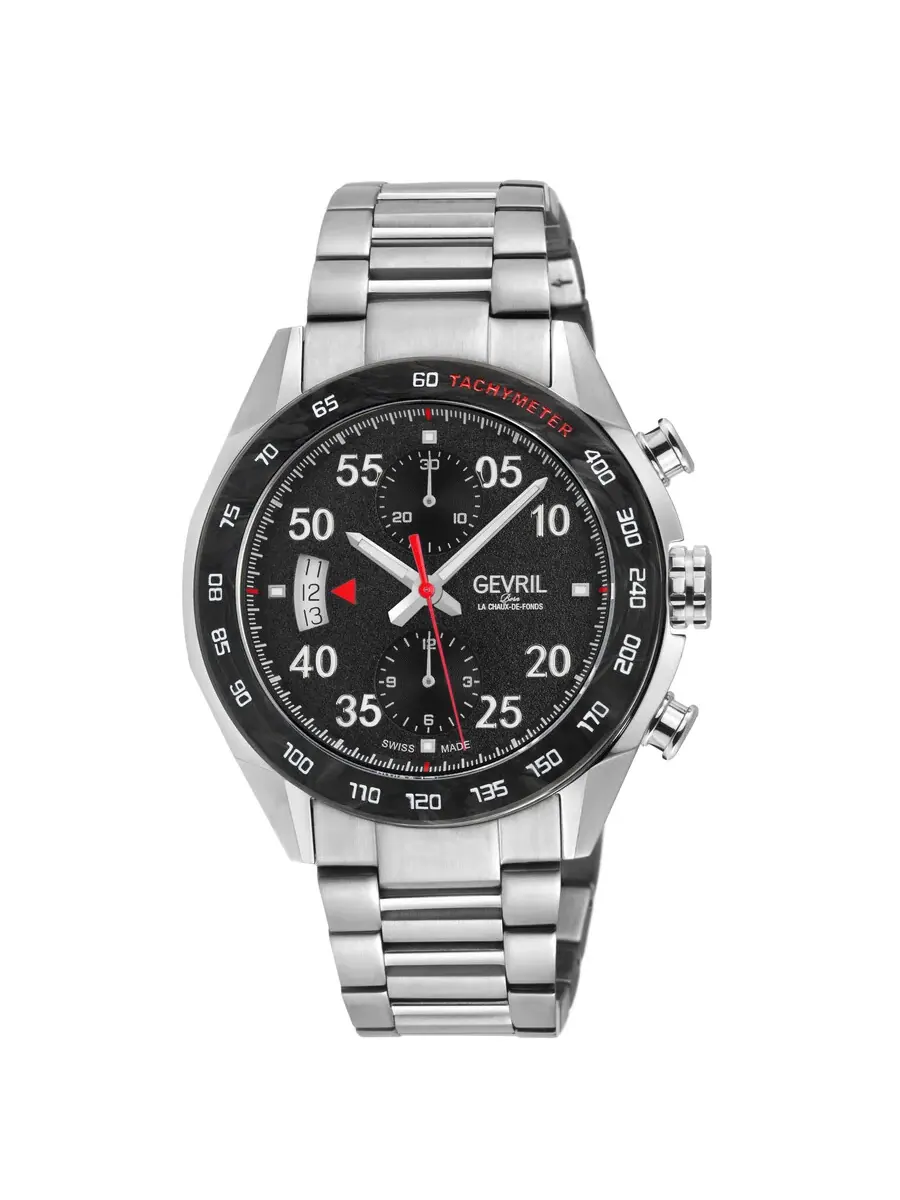Мужские автоматические часы Gevril Ascari Chronograph с черным циферблатом, модель 48310B — черный