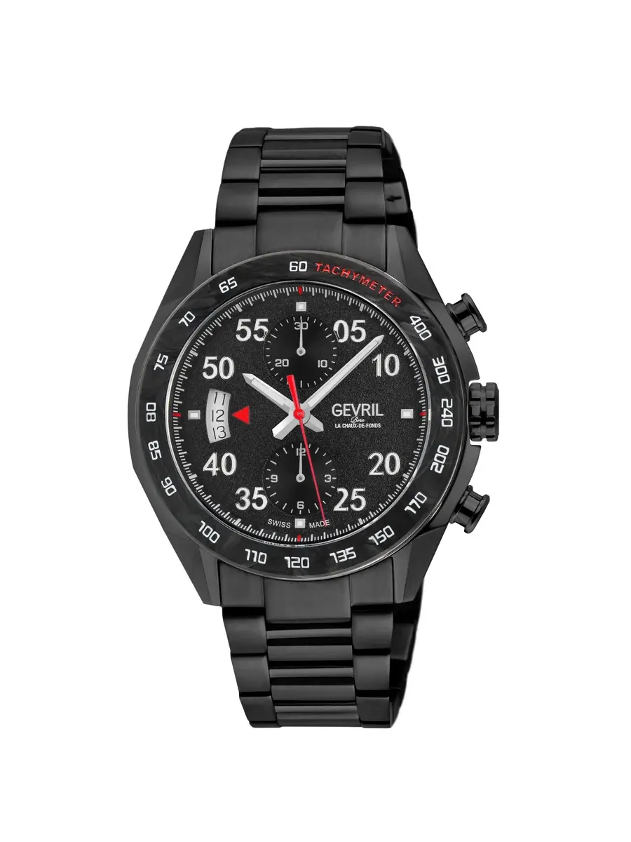 Мужские часы Gevril Ascari Chronograph Automatic с черным циферблатом 48312B — черный