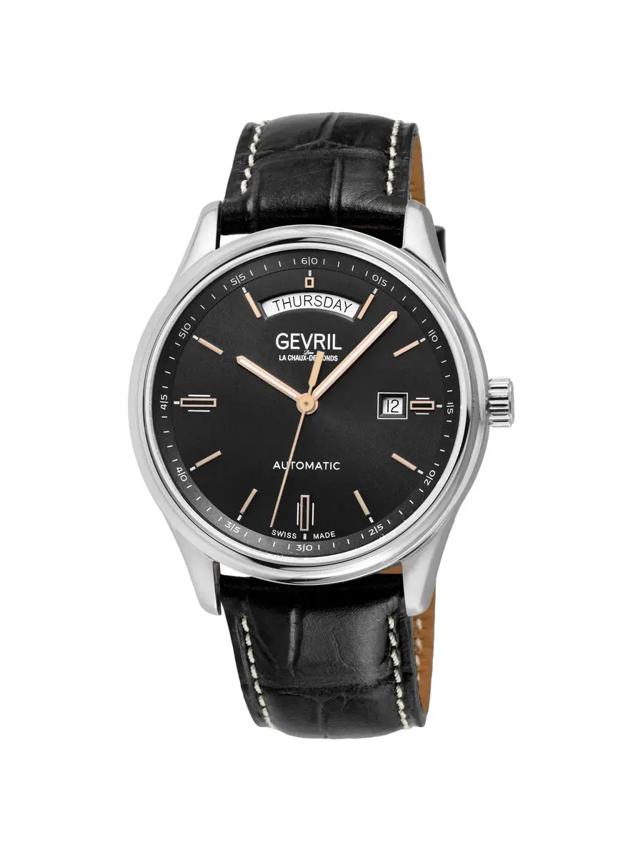 Мужские часы Gevril Excelsior Automatic с черным циферблатом 48200