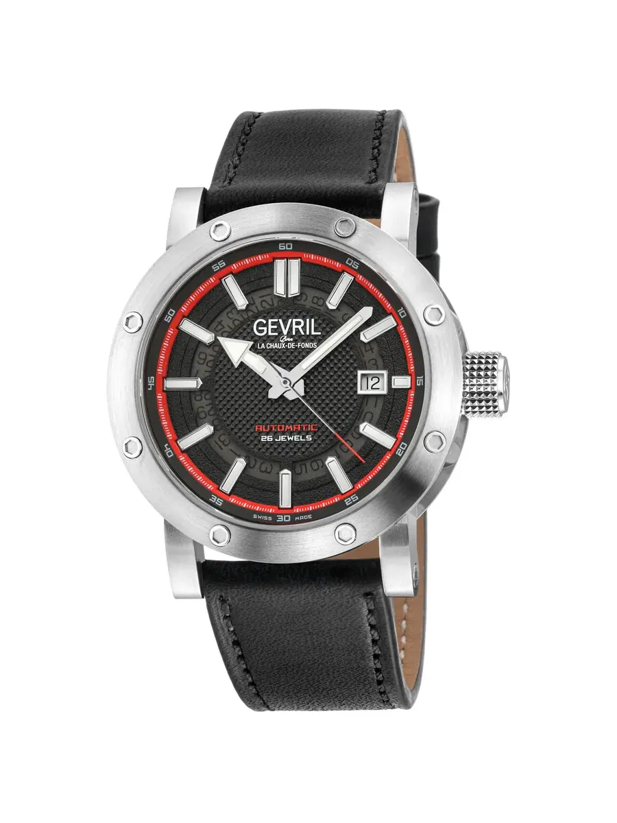 Мужские часы Gevril Flat Iron Automatic с черным циферблатом 43702