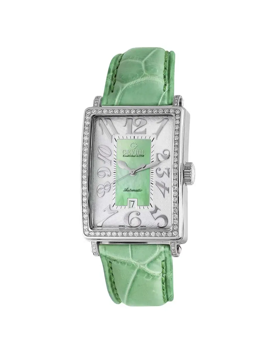 Женские часы Gevril Glamour Automatic с зеленым циферблатом 6206NL