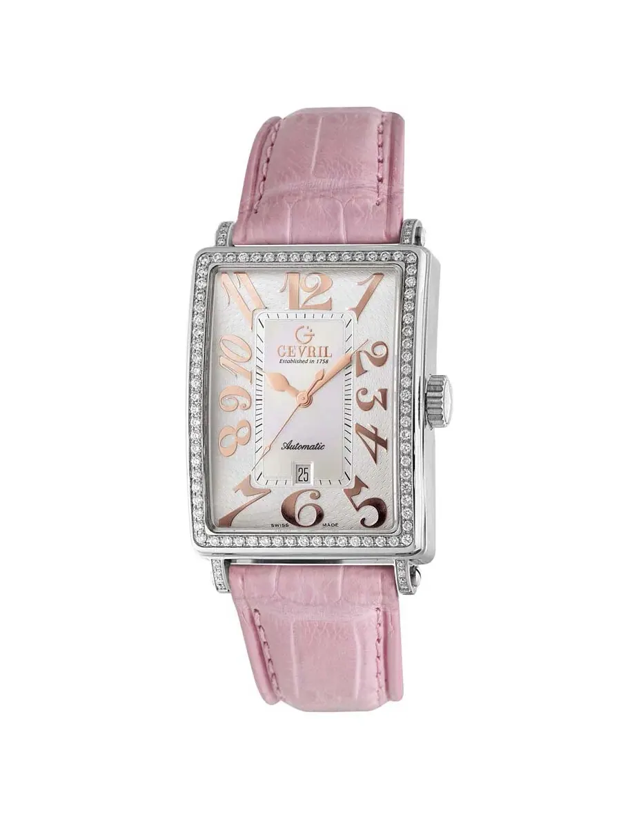 Женские автоматические часы Gevril Glamour с розовым циферблатом, модель 6208RL