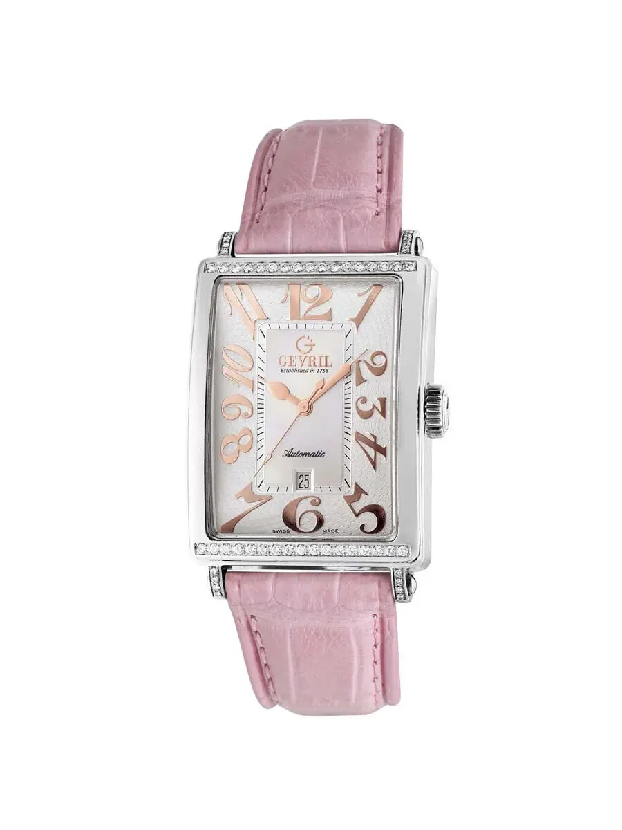Женские автоматические часы Gevril Glamour с розовым циферблатом, модель 6208RT