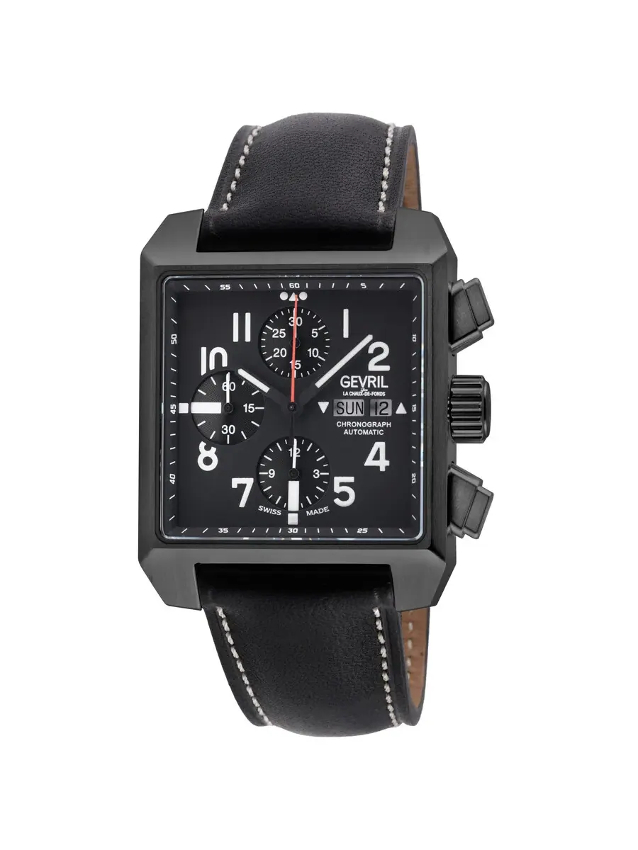 Мужские часы Gevril Herald Square Chronograph Automatic с черным циферблатом 44702