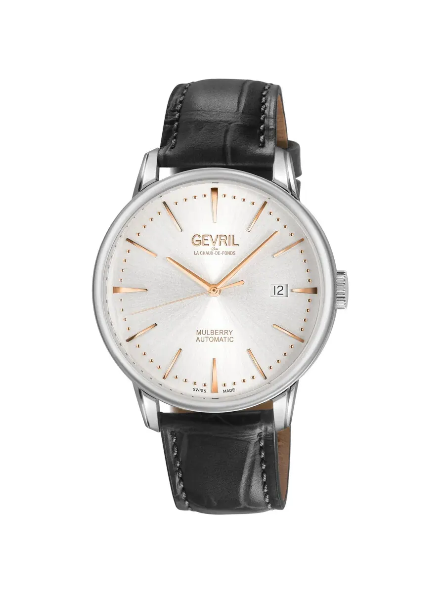Мужские часы Gevril Mulberry Automatic с серебристым циферблатом 9621