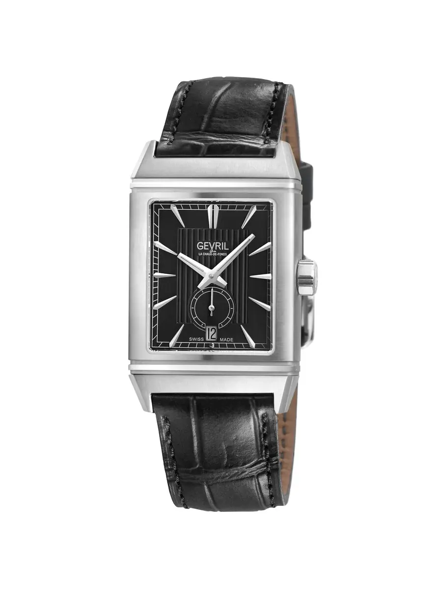 Мужские часы Gevril Time Square Automatic с черным циферблатом 49700
