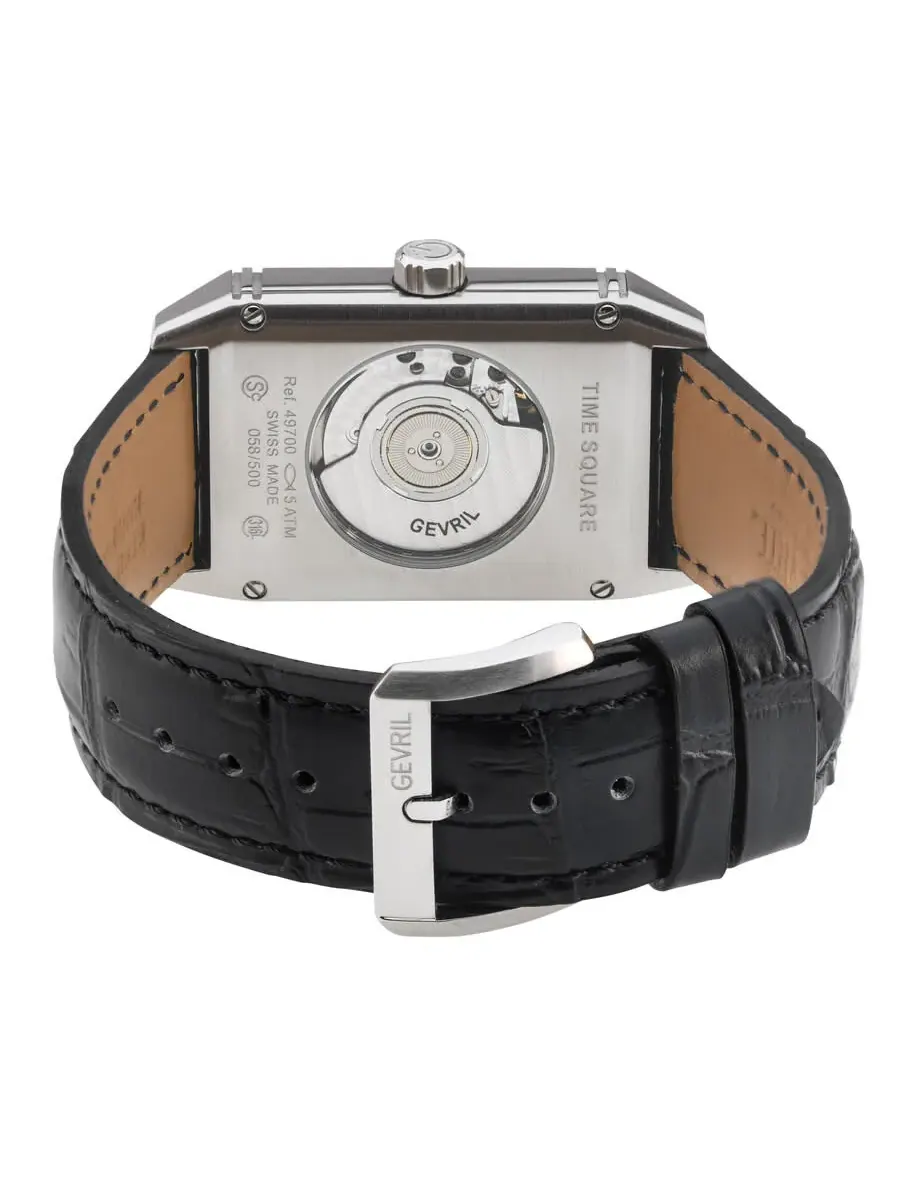 Мужские часы Gevril Time Square Automatic с черным циферблатом 49700 — изображение 2 из 3, оттенок серебряный
