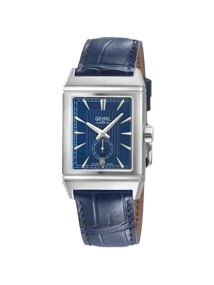 Мужские часы Gevril Time Square Automatic с синим циферблатом 49701
