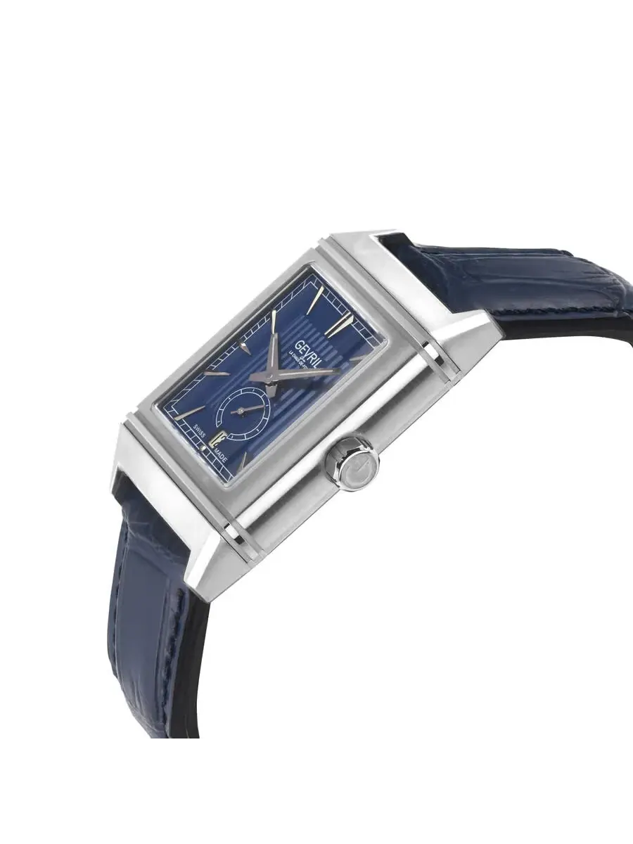 Мужские часы Gevril Time Square Automatic с синим циферблатом 49701 — изображение 3 из 3, оттенок серебряный