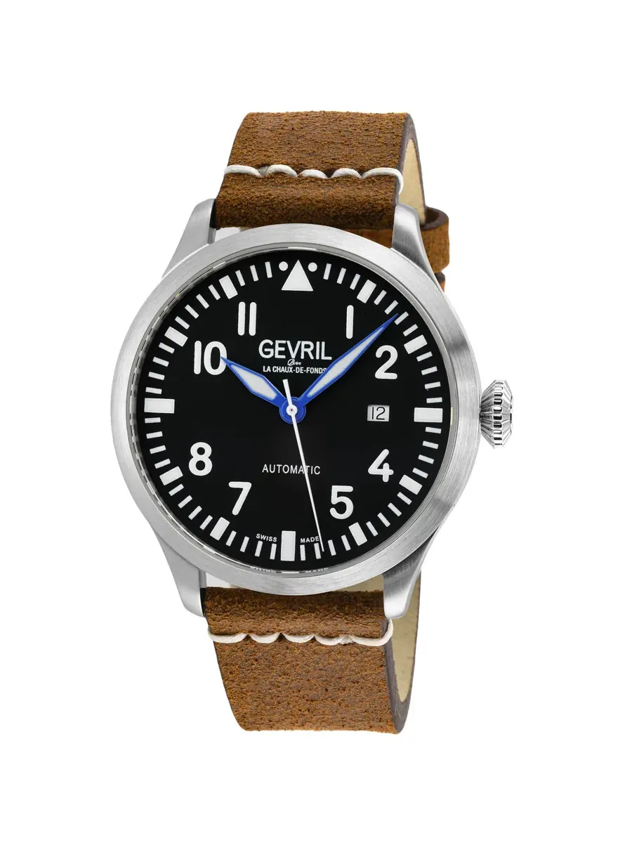 Мужские часы Gevril Vaughn Automatic с черным циферблатом 43504