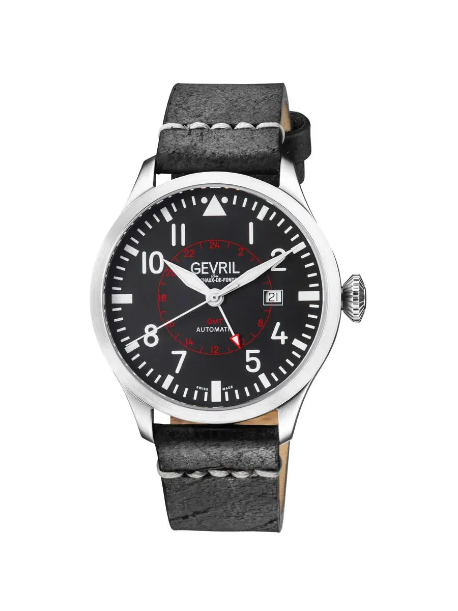 Мужские часы Gevril Vaughn Automatic с черным циферблатом 44503