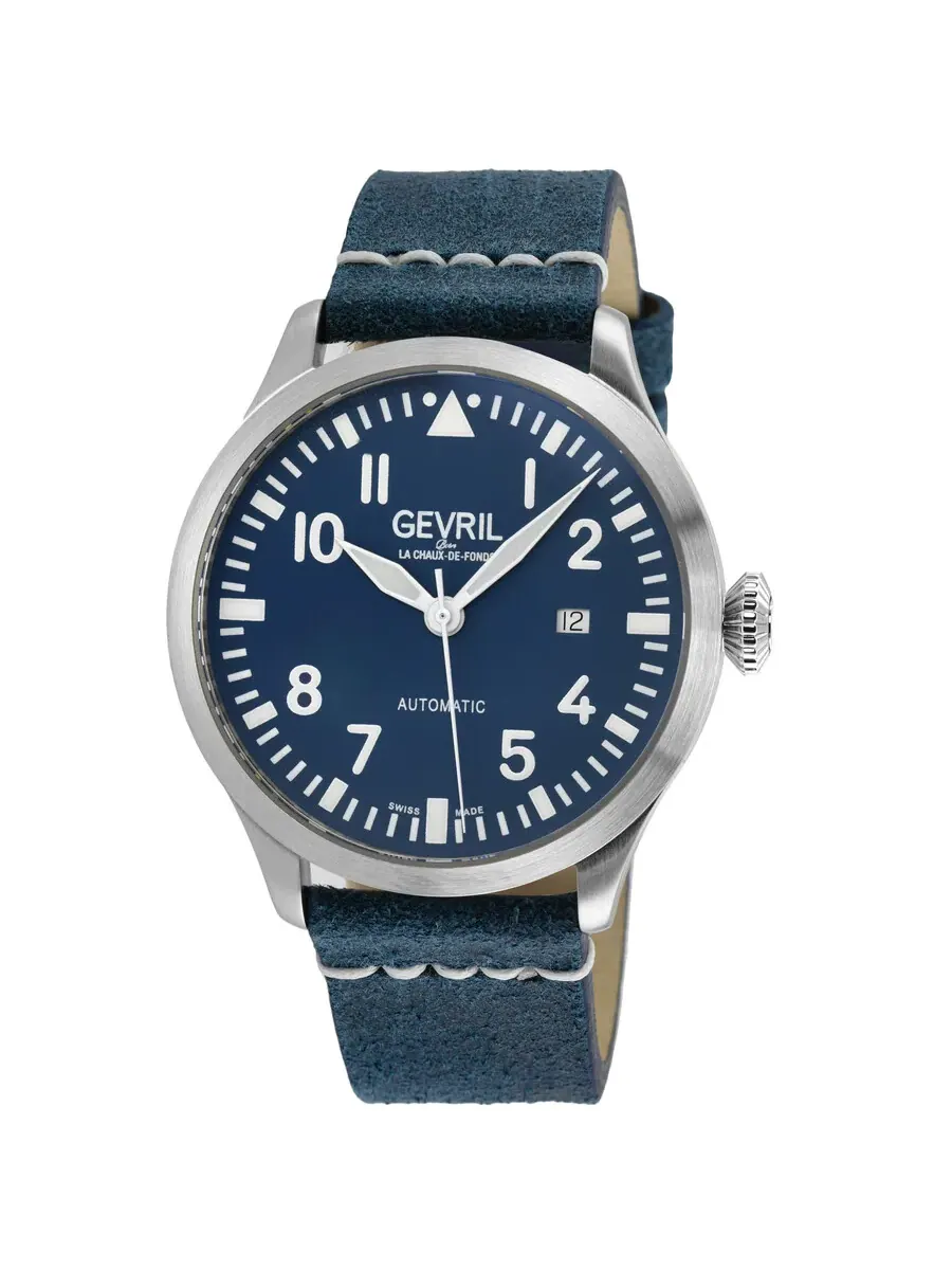 Мужские часы Gevril Vaughn Automatic с синим циферблатом 43503