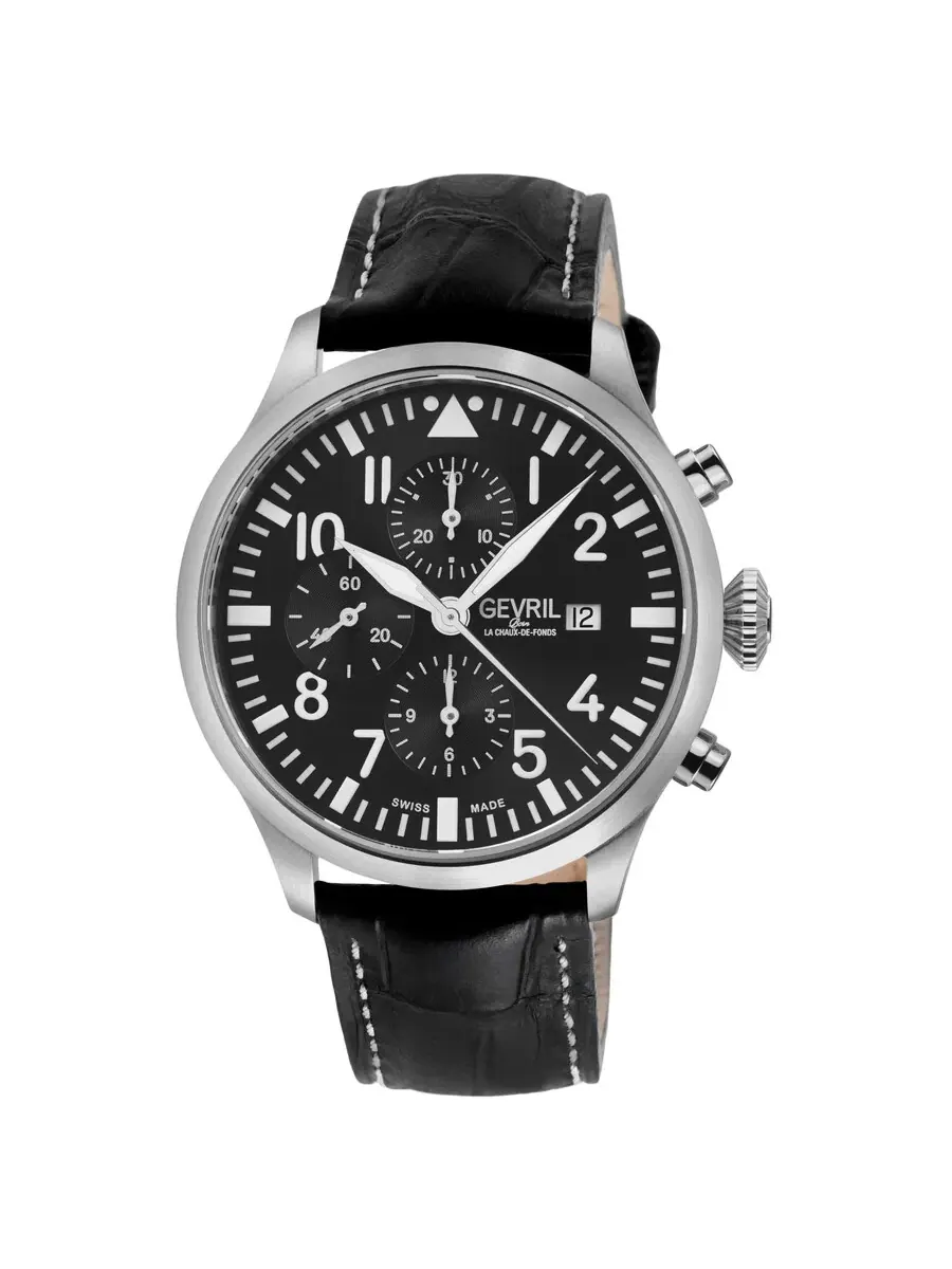 Мужские часы Gevril Vaughn Chronograph Automatic с черным циферблатом 47100