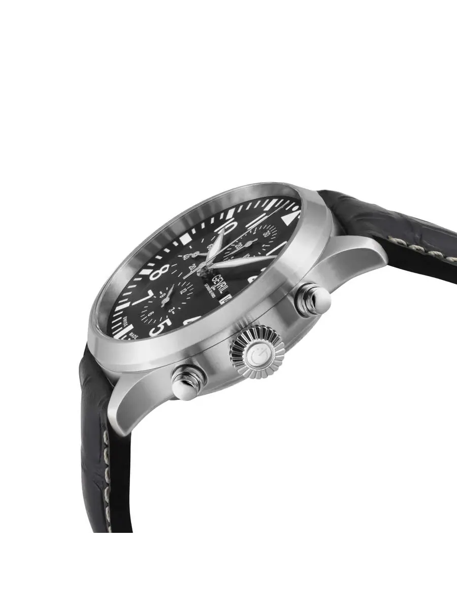 Мужские часы Gevril Vaughn Chronograph Automatic с черным циферблатом 47100 — изображение 2 из 3, оттенок серебряный