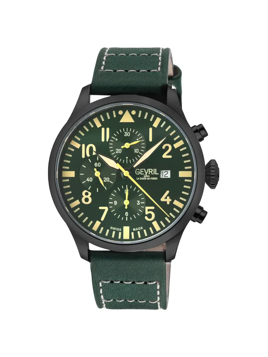 Мужские часы Gevril Vaughn Chronograph Automatic ETA 7750 с зеленым циферблатом 47104-1