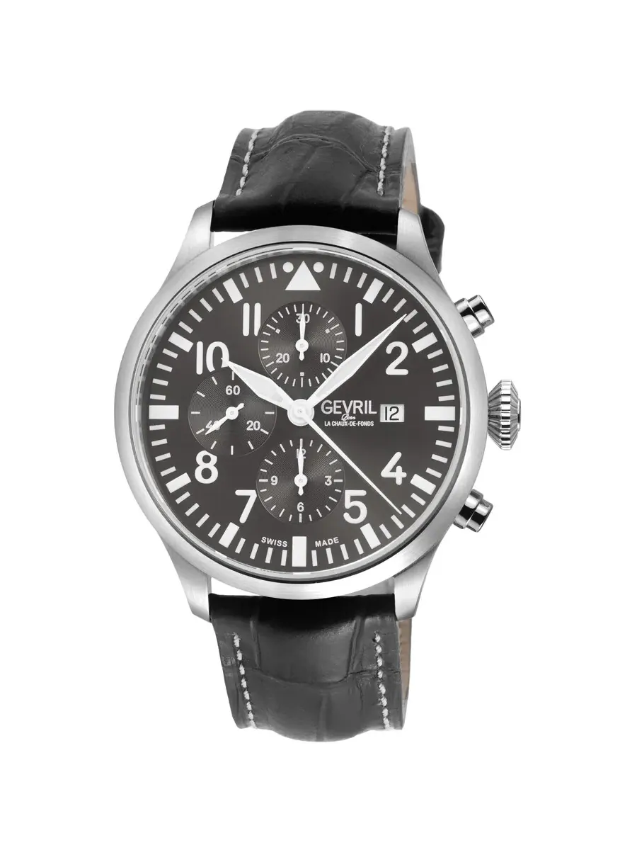 Мужские автоматические часы Gevril Vaughn Chronograph с серым циферблатом, модель 47102
