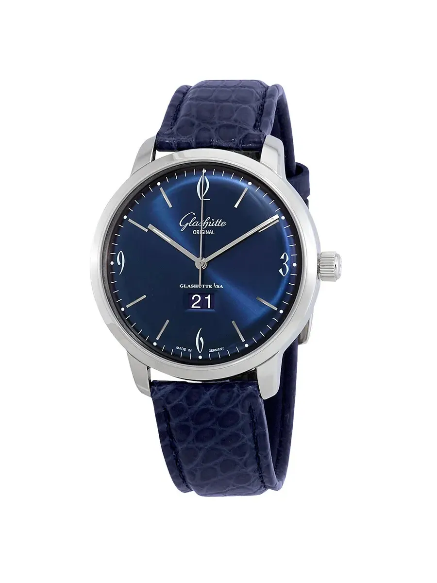 Мужские часы Glashütte Sixties Panorama Date Automatic с синим циферблатом 2-39-47-06-02-04 Glashutte Original