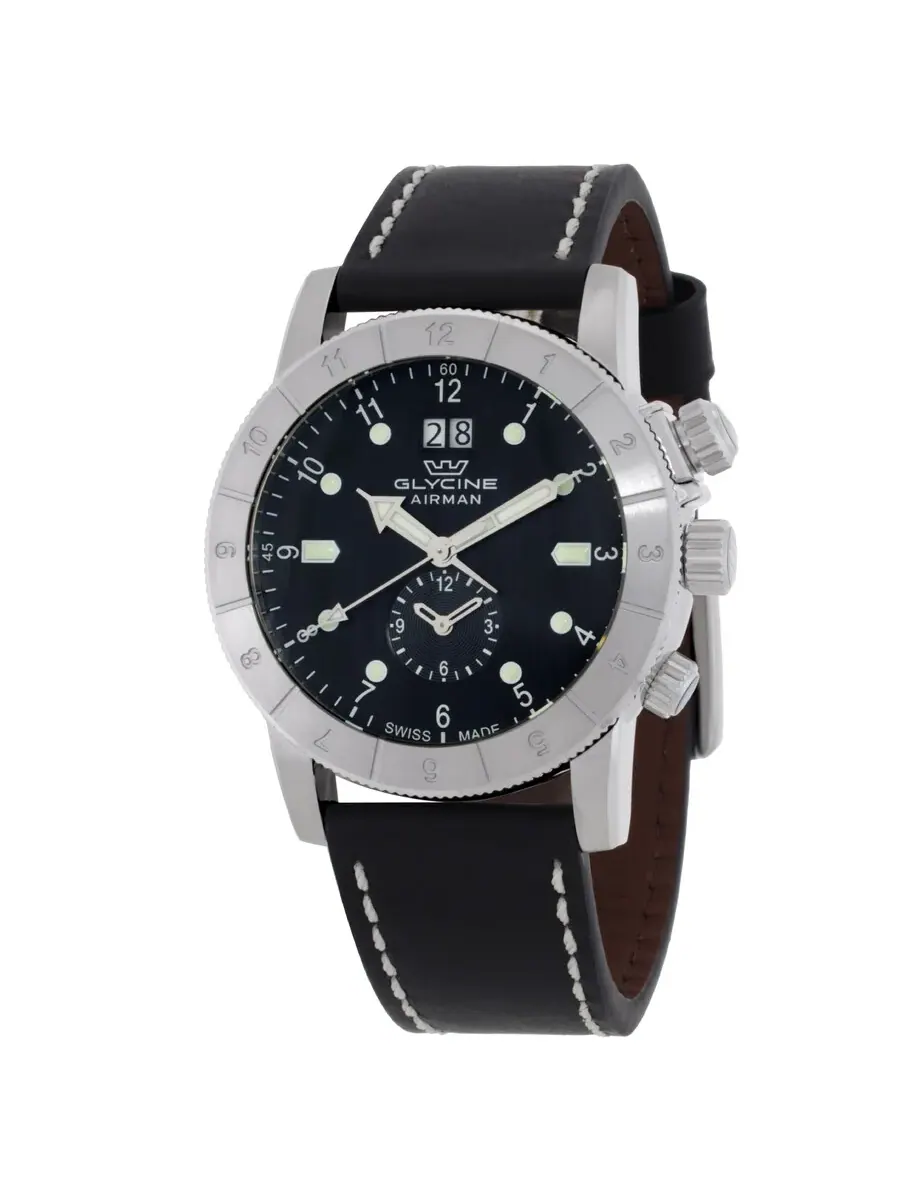 Мужские часы Glycine Airman Contemporary GMT Quartz с черным циферблатом GL0150