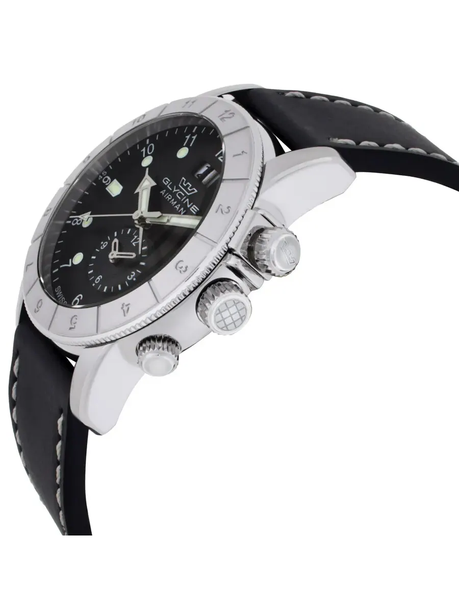 Мужские часы Glycine Airman Contemporary GMT Quartz с черным циферблатом GL0150 — изображение 2 из 3, оттенок серебряный