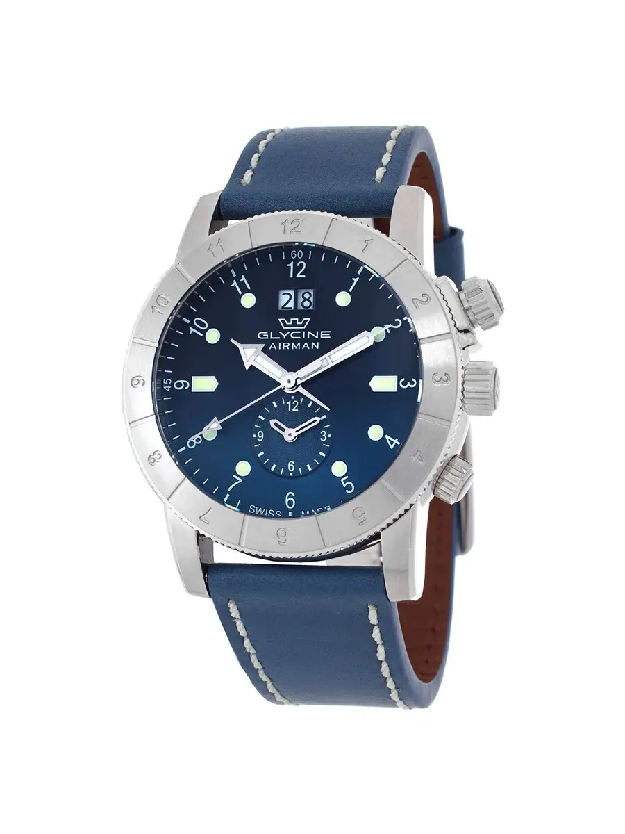 Мужские часы Glycine Airman Contemporary GMT с кварцевым механизмом и синим циферблатом GL0151