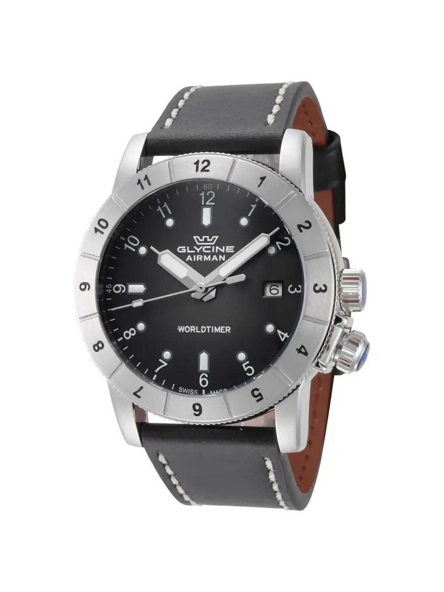 Часы для мужчин Glycine Airman Contemporary Worldtimer Quartz с черным циферблатом GL1023